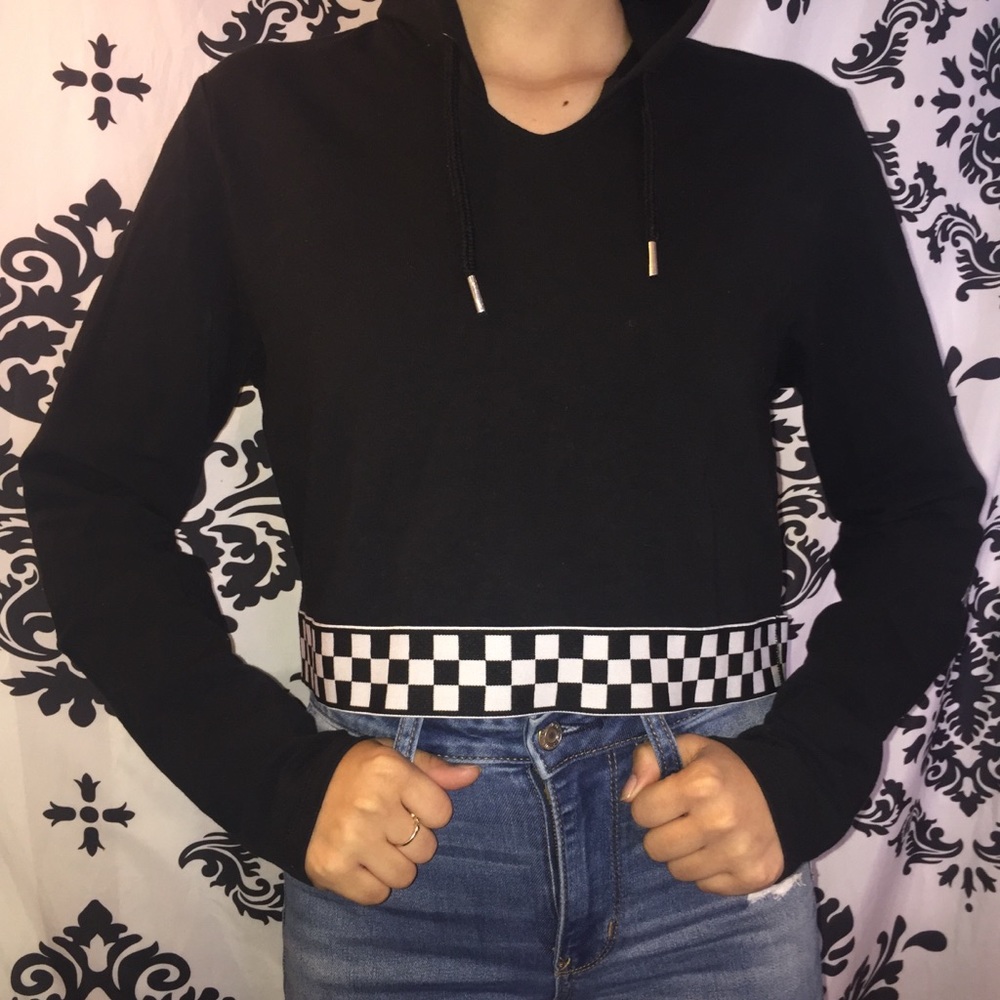 Cropped Checkered Hoodie